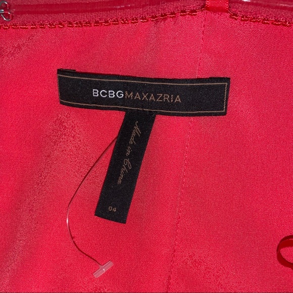 BCBGMAXAZRIA RED FLORAL EMBOSSED STRAPLESS COCKTAIL PARTY DRESS - Picture 4 of 7